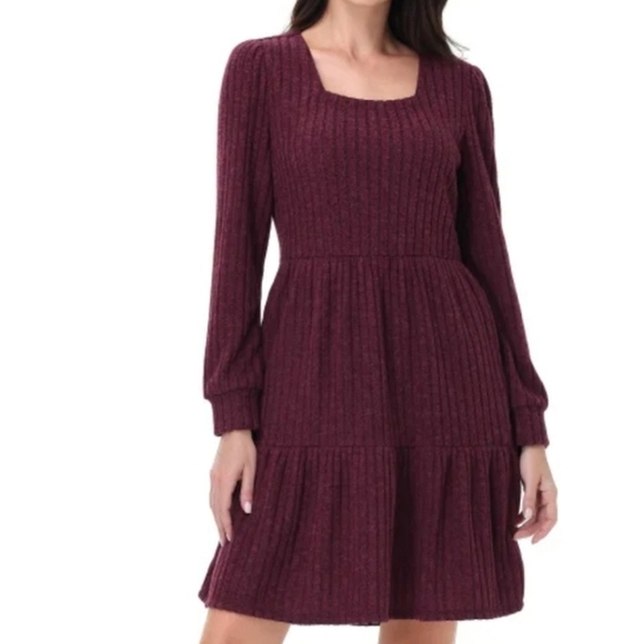 Frye Dresses & Skirts - Frye Burgundy Ribbed Knit Dress Square Neck Long Sleeve Pockets NWT Size L